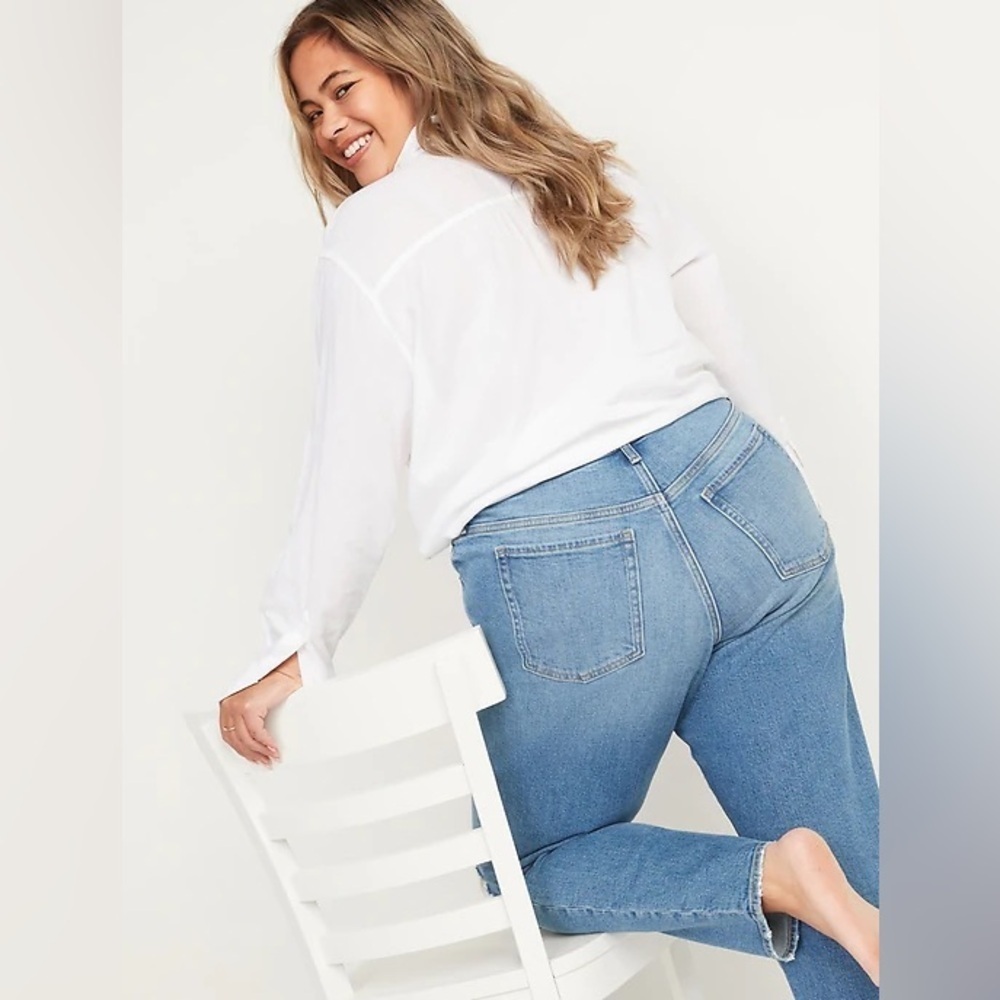 Old Navy Plus Sz 30 Straight High Rise Stretch Smooth Pockets Ankle Jeans